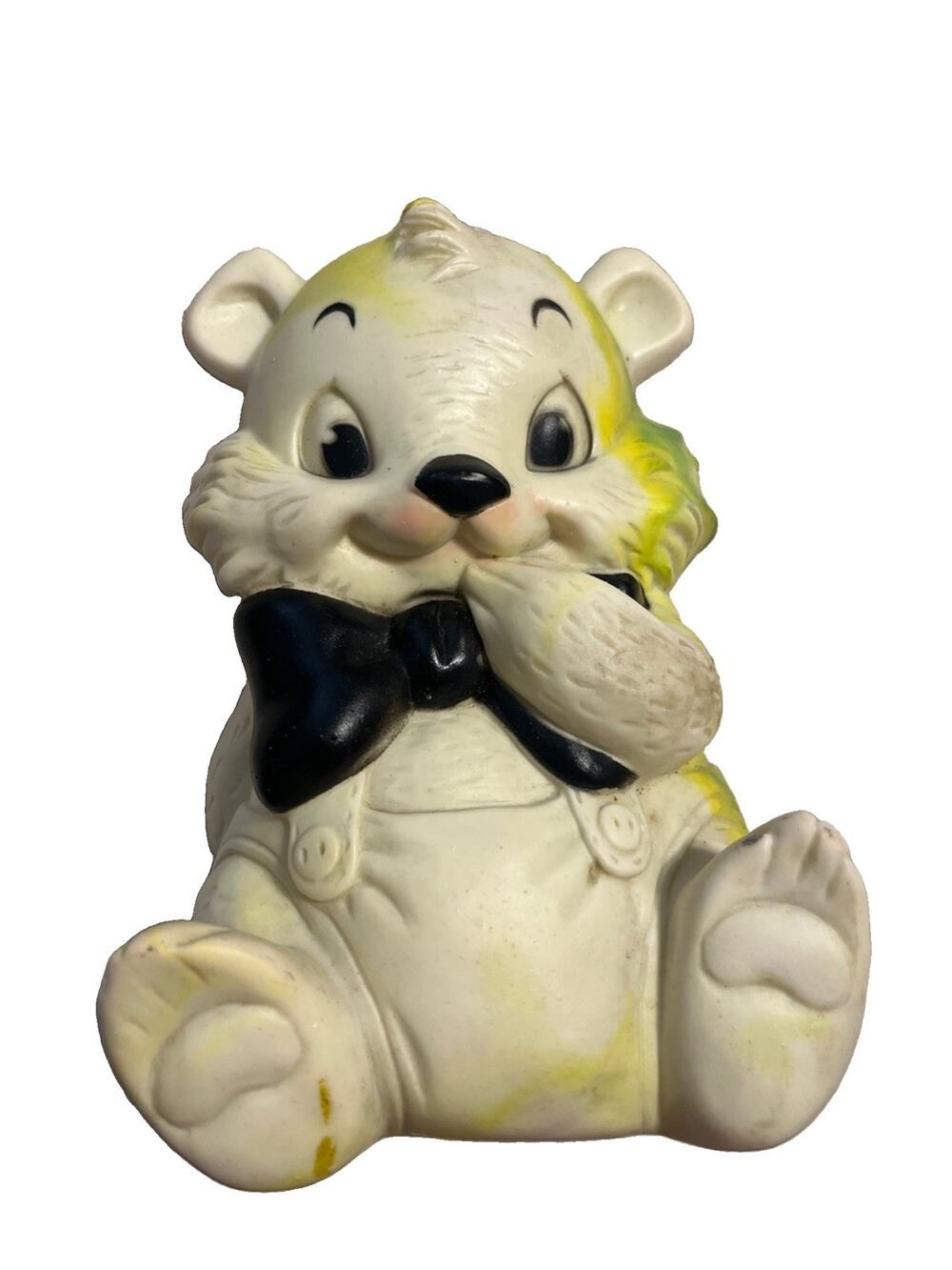 Vintage 1950s-60s Ashland Rubber Co- Bashful Bear Black Bow Toy 7” - Works